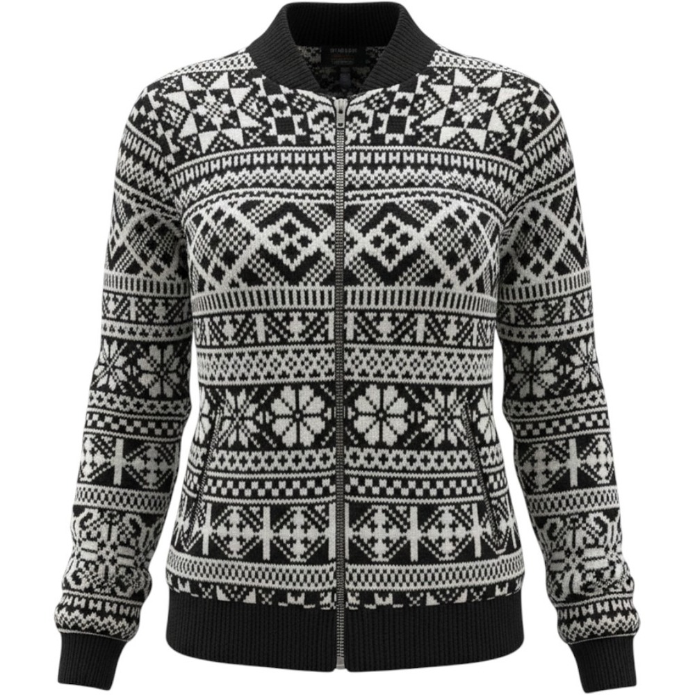 Norwear Reversible Wool Nordic Fair Isle Jacket Black White Quilted Ski Sweater